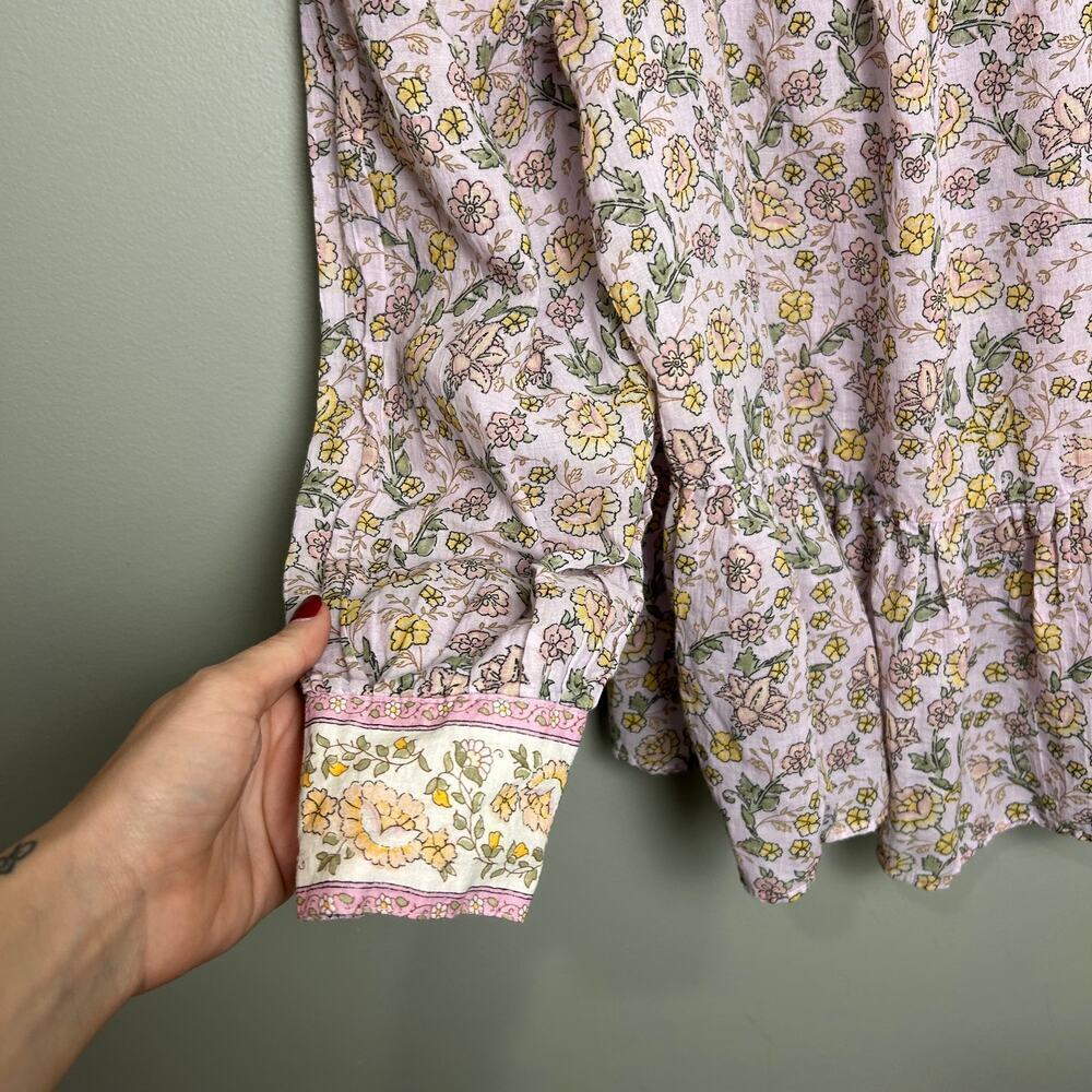 American Eagle Pink Yellow Floral Boho Peasant Top Long Sleeve Blouse size XS - Picture 7 of 8